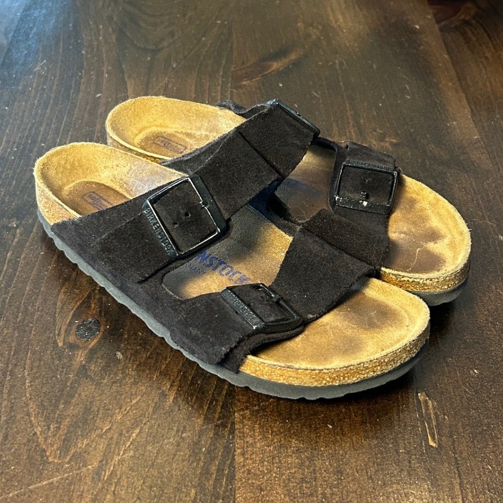 Birkenstock Arizona Slide Sandals 37 L6 M4 Black Suede Soft Footbed Boho Summer